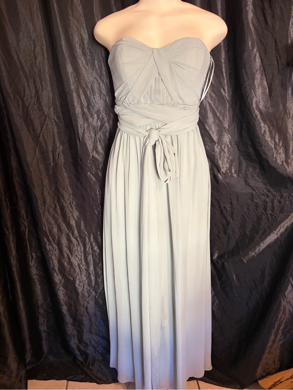 Birdy Grey Strapless Light Gray/Green Maxi Dress with Wrap Waist